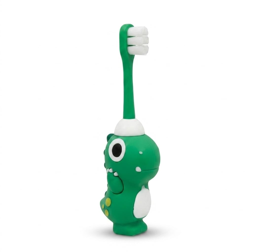Cute Dinosaur Kids Toothbrush for 2-5 Years | Ultra Soft Bristles for Toddlers & Baby Milk Teeth | BPA-Free Manual Training Toothbrush for Boys & Girls, Green (Pack of 2)-image-42
