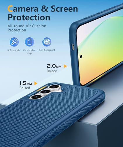 Image of FNTCASE for Samsung Galaxy S24 Case: Dual Layer Heavy Duty Cell Phone Protective Cover Shockproof Rugged with Non-Slip Textured - Military Drop Protection Bumper Tough - 2024, 6.2inch Blue
