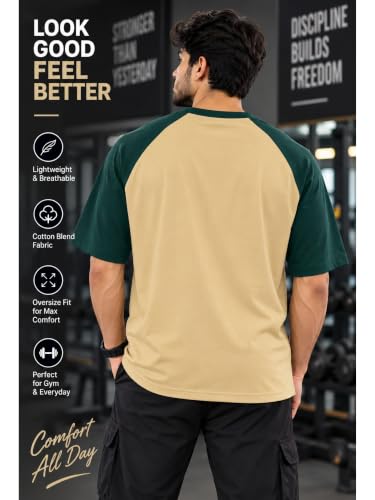 Image of Oversized T Shirt for Men Gym, Gym T Shirts for Men Workout Oversized, Cotton Blend, Color Blocked (Pack of 1)