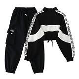 Tomwell Damen Sportanzüge Jogginganzug Sport Sets Mode Hosen Und Sport Crop Top 2 Stücke Bekleidungssets Freizeitanzug Sportswear D2 Schwarz M