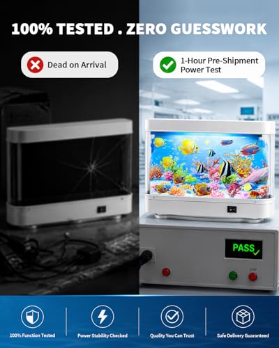 Image of Frutiger Aero Fish Lamp, Artificial Tropical Aquarium (Dolphin Theme), Fake Fish Tank Desktop Decor, 100% QC Passed Moving Ocean Lamp (No-Water, 110V) for Office Stress Relief & Retro Gift
