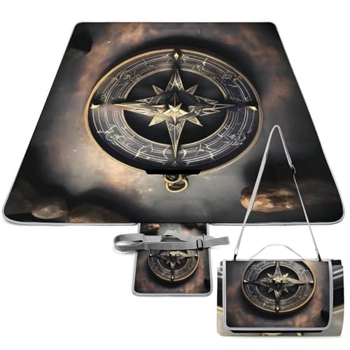 Picnic Mat Beach Blanket, Magical Design Norse Runes Compass Printed Picnic Blankets Waterproof Foldable Extra Large,Square Picnic Mat,for Hiking Travelling Outdoor Camping,Parks