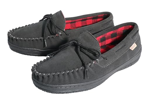Men's Moccasin Slippers With Tie Cow Suede Memory Foam House Shoes, Indoor And Outdoor Warm Loafer Slipper