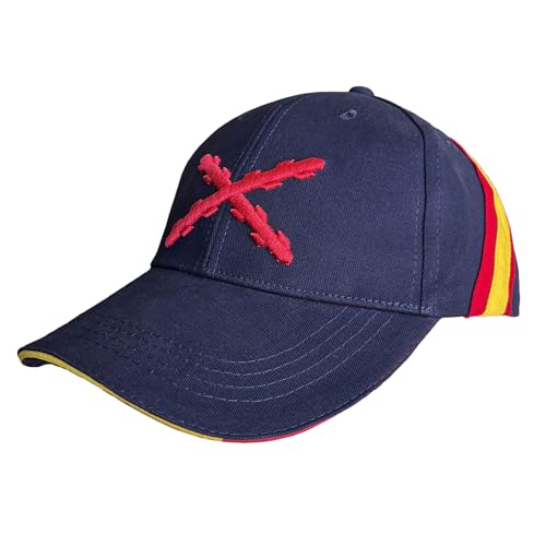Durabol Gorra de Béisbol España con Cruz de Borgoña, 6 Paneles, 100% Algodón Peinado, Ajustable, con Bandera Española, para Deportes, Golf, Tenis, Uso Diario (FR/ES, Letras, Talla única, Azul Marino)