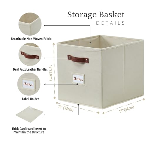 Image of DECOMOMO Storage Baskets, 13x15x13 Storage Cube Bins with Labels for Organizing Shelves Kallax (Kallax / 4pcs, Beige)