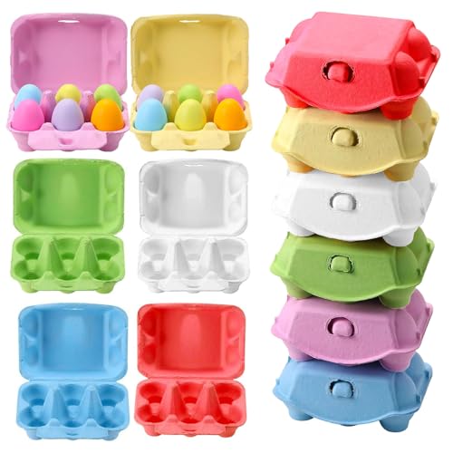 12 cajas de huevos de media docena, cajas de papel de pulpa natural a granel, cajas de huevos de colores, 6 unidades, cartón reutilizable para juguetes de Pascua, regalos, manualidades