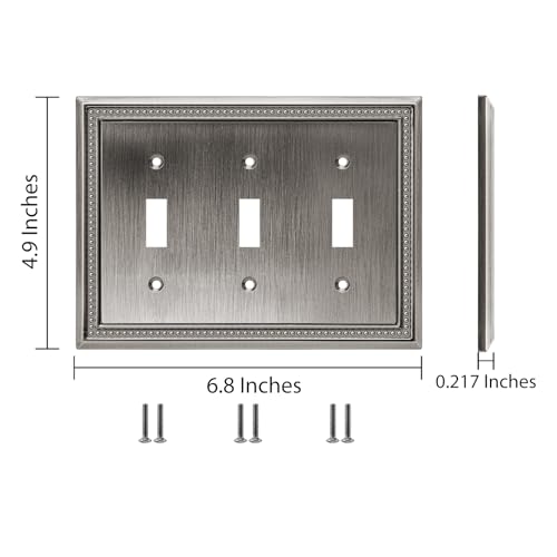Image of Sunken Pearls Heavy Duty Decorative Wall Plate Switch Plate Outlet Cover (Triple Toggle, Heirloom Silver)
