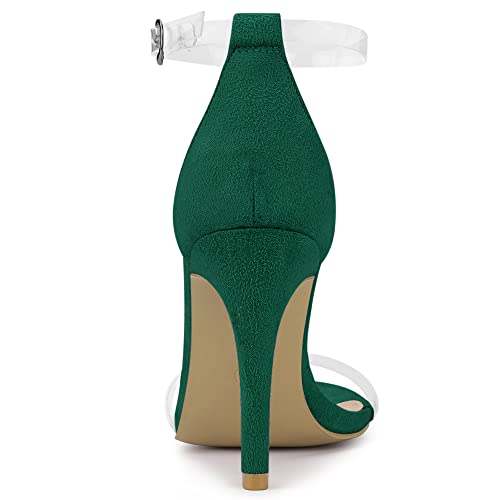 Allegra K Allegra K Women's Open Toe Clear Ankle Strap Stiletto Emerald Green Heel Sandals 9 M US