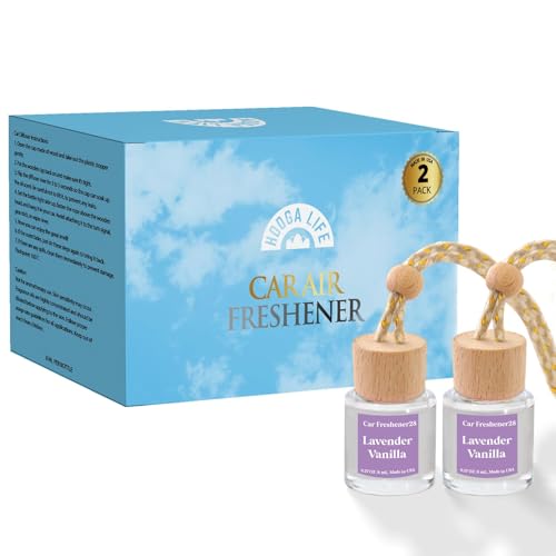 Image of HoogaLife Car Air Freshener Diffuser 2 Pack Hanging Air Freshener Diffuser -Lavender Vanilla Fragrance Oil Air D iffuser for Car, 45+ days Long Lasting Fragrance Made in USA C ar Air Fresheners (L28)
