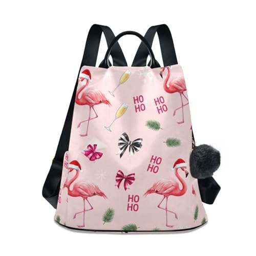 Mochila antirrobo para mujer con diseño de flamencos rosas y pompón decorativo casual