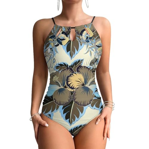 Maillots de bain une pièce femme marron à pois gainant swimsuit monokini beachwear confortable