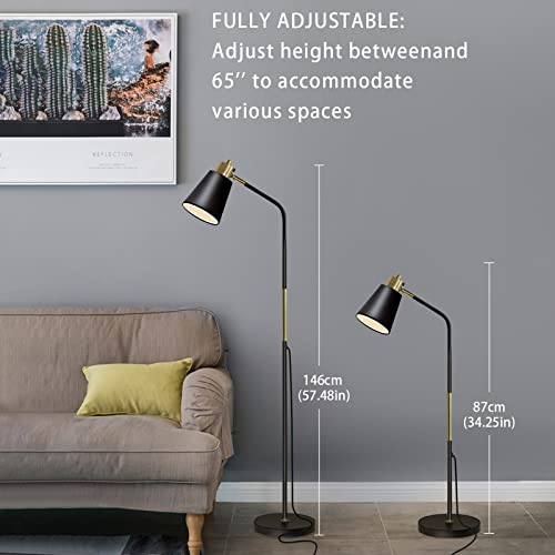 Floor Lamp, Industrial Floor Lamps For Living Rooms & Bedrooms - Rustic Farmhouse Reading Lamp - Standing, Adjustable Metal Heads Indoor Task Lighting For Living Room Bedroom Office Home Décor (Black) #TOP2