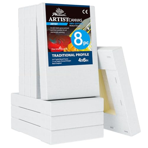 PHOENIX 4x6 Inch 8 Pack Mini Artist Canvas for Painting