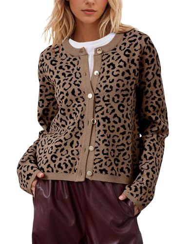 Leopard Cardigan Long Sleeve Open Front Button Up Cheetah Print Top Leopard Sweater Coat Cropped Cardigan Jackets