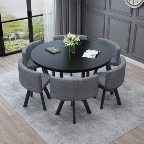 ダイニングテーブルセット6人用 だいにんぐテーブル セット6人 食卓テーブルセット 北欧ライト高級ラウンドダイニングテーブルと椅子の組み合わせモダンなミニマリストラウンドダイニングテーブルホーム小さなアパートラウンドテーブルダイニングテーブル6人用 (灰色