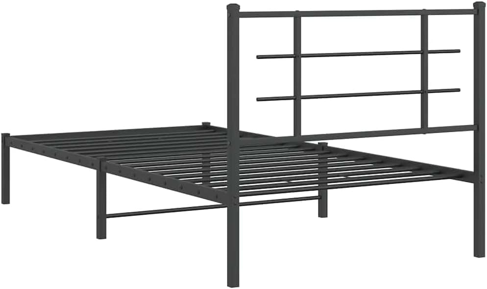 Bed Frame Black Powder-Coated Steel Twin Size Platform Bed Frame with Headboard and Storage Space Modern Minimalist Sturdy Durable Furniture for Bedroom Mattress Support