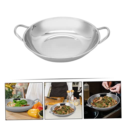 Unomor Stainless Steel Flat Bottom Hot Pot Wok Double Handle Cooking Pan for Gas and Electric Stoves Easy to Clean Seafood and Dry Pot Kitchen Accessory