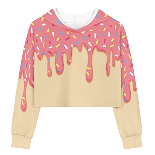 Viewamoon Ice Cream Girls Crop Top Outfits Age 13-14 Personalized Pink Skateboarding Hoodie for Kids Youth Cute Clothes Trendy Active Athletic Clothing Kawaii Loose Hooded Sweatshirts