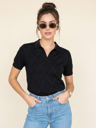 Image of JUNEBERRY Women's Flatknit Solid Half Sleeve Polo T-Shirt with Collared Neck, Casual Style for Office, Travel, (Sizes S to 2XL)