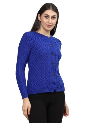 Image of Kalt Women Sweater for Winters Woolen Acrylic Full Sleeve Round Neck Cable Design Cardigan Sweater
