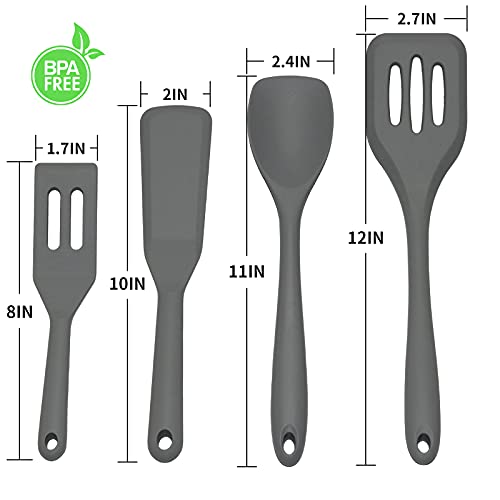 4 Pcs Grey Small Silicone Spatula Turner Non Stick Thin Fish Slotted Spatulas Set Little Heat Resistant Cooking Cookware Plastic Flipper ,Reuu Flexible Nonstick Useful Kitchen Utensils #TOP1