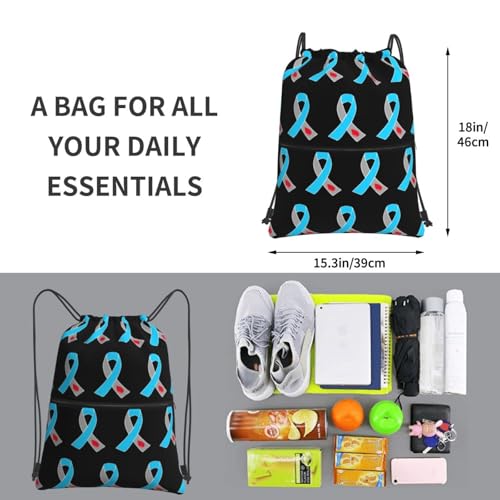 Diabetes Awareness Drawstring Backpack Water Resistant String Bag Sports Sackpack Gym Sack with Zipper Pocket for Men Women Black3