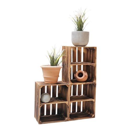Teramico Holzkiste 50 x 40 x 30cm - Vintage-Look geflammt - Weinkiste Obstkiste Set Dekoration (3er Set, Ablage Kurz)