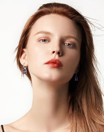 Cushion Princess Emerald Cut Hoop Earrings Women - 10x8mm Solid Sterling Silver 18K White Gold Plated Dangle Drop Leverback Birthstone Jewelry4