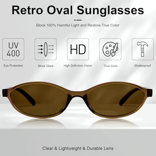 10 Pack Retro Oval Sunglasses Chic Cateye Y2K Glasses Women/Men 90s Sunnies Lightweight Narrow Shades3