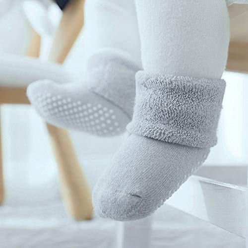 VWU Baby Toddler Kids Ankle Crew Socks with Grips Unisex Warm Thick Cotton Winter Socks 0-10 Years 6/8 Pack