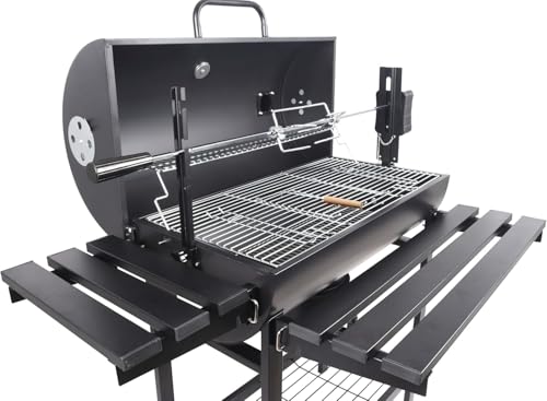Outdoor Charcoal BBQ Grill with Rotisserie, Side Table & Wheels – Deluxe Garden Barbecue - Image 6