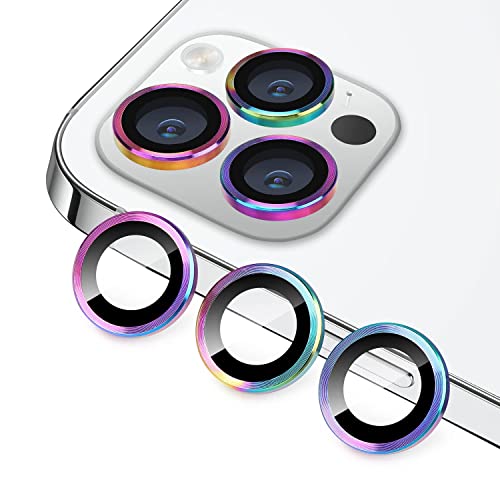 Hsefo For Iphone 13 Pro For Iphone 13 Pro Max Camera Lens Protector, Anti-Scratch Lens Cover 9H Tempered Glass Metal Camera Screen Protector Shockproof Camera Cover Ring -3 Pcs Colorful #TOP2