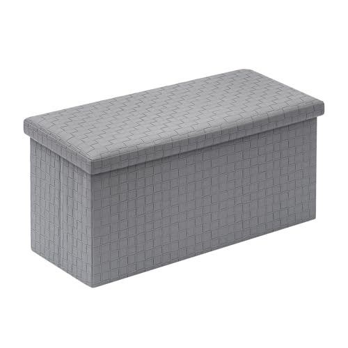 B FSOBEIIALEO Folding Storage Ottoman, Faux Leather Footrest Seat Long Bench Storage Box Chest, Grey 30"x15"x15"