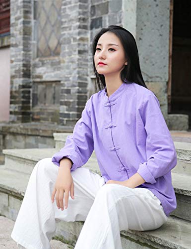 Image of Womens Cotton Linen Casual Long Sleeve Loose T-Shirt Tops Button Down Blouse Cardigan Shirts