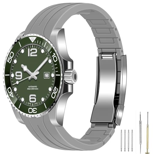 Image of Juntan 18mm 20mm 21mm 22mm Curved End Rubber Watch Band, Tapered Silicone Curved Replacement Watch Strap for Men Women with Metal Classic Diving Buckle