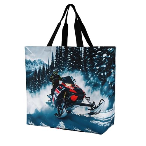 Rrtsmsgh Large Tote Bag for Women - Reusable Grocery Bags Heavy Duty Polyester Tote with Sturdy Handles, Large Capacity Cool Snowmobile Travel Bag Fashion Shoulder Bags for Gym Travel Work