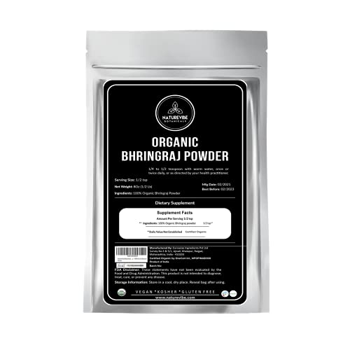 Naturevibe Botanicals USDA Organic Bhringraj powder (8 ounces) - Eclipta Alba - 100% Pure & Natural | Supports Immunity System...[Packaging may vary]