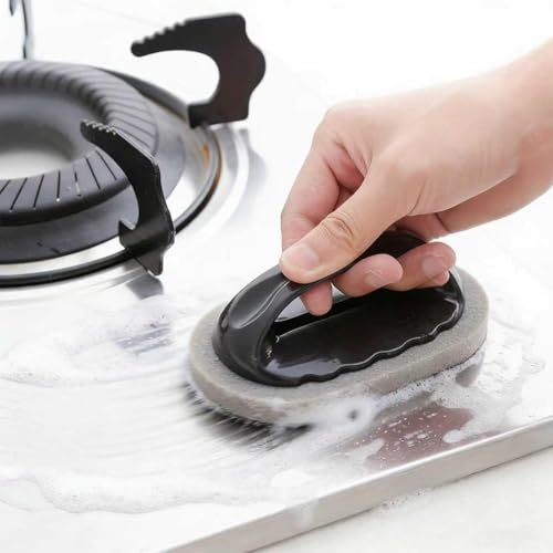 Image of Scrub Sponge with Handle, Scrubbing Pad for Stubborn Stains on Pots Pans & Kitchen Surfaces (4)