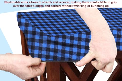 Image of The Furnishing Tree Elastic Rectangular Center Tpoy Table Cover WxL 14x24 in Inches Polyester Checkered Pattern Blue