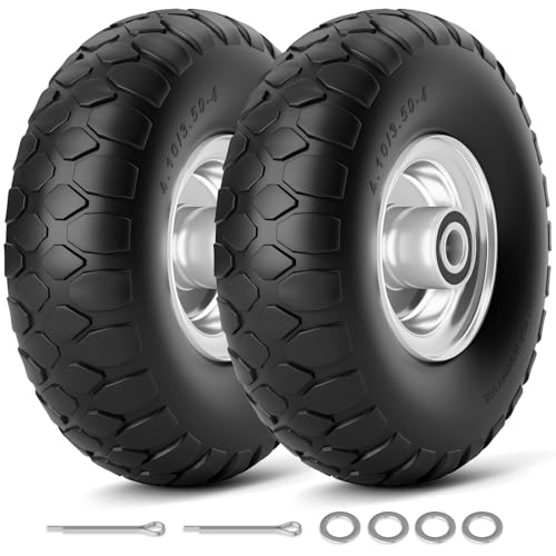 RONPOW 4.10/3.50-4 Flat Free Tire 10 Inch Solid Tires 500Lb Heavy Duty Replacement Wheel with 5/8 Bearings Compatible with gorilla Cart Garden Carts Dump Wagon Dolly & Hand Trucks 2Pack Silver