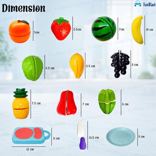 Image of FunBlast Fruits Cutting Play Set Toys for Kids - Realistic Sliceable Cutting Fruits Pretend Play Kitchen Toys for Kids, Play Food Toys, Fruit Toys with Chopping Board & Knife (Multicolor) (13 Pieces)