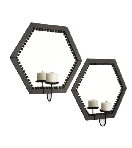 American Atelier Black Jewel Accent Mirror Wall Sconces, Set of 2