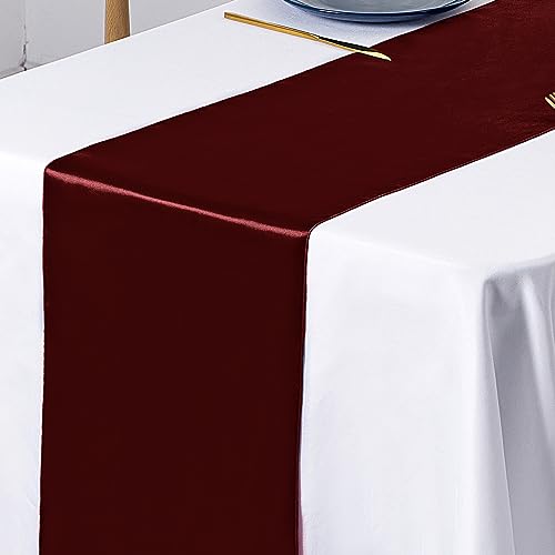 SiinvdaBZX 24 Pcs Burgundy Satin Table Runner 12 x 108 inches Long, Bright Smooth Satin Wedding Table Runner Decorations for Birthday Parties, Buffet, Banquets, Graduations, Engagements by SiinvdaBZX - Image 5