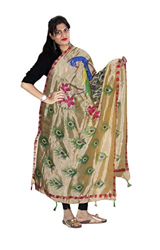 Stylob Beige Dupatta Block Printed Peacock Pattern Chunni Hijab Shawl Neck Wrap Stole Gift For Her2