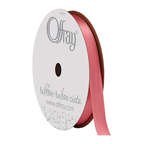 Image of Berwick Offray 360088 3 /8 inch Wide Single Face Satin Ribbon, Coral Rose Pink, 6 Yds