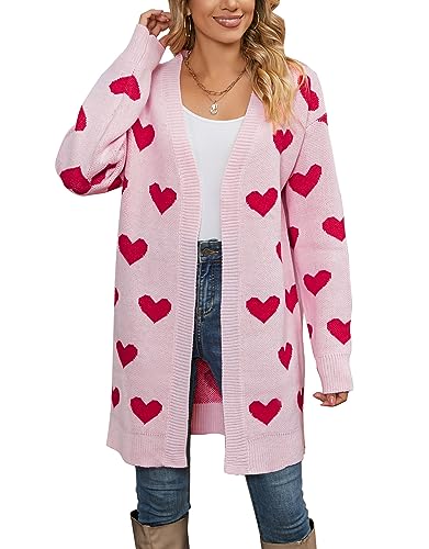 Image of Alsol Lamesa Women's Long Sleeve Heart Cardigan Sweaters V Neck Open Front Knit Coat