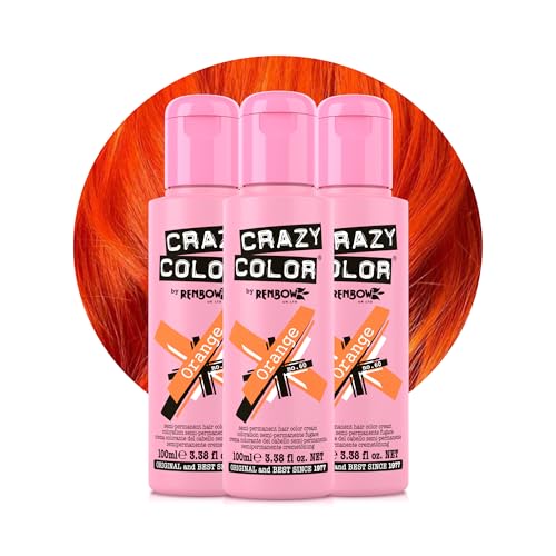 Crazy Color Vibrant Orange Semi-Permanent Trio Hair Dye. Highly Pigmented Vibrant Copper Conditioning & Oil Nourishing Vegan Formula | No Bleach or Ammonia | 300ml