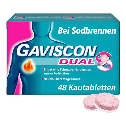 GAVISCON Dual 250 mg / 106,5 mg / 187,5 mg tablete za žvakanje - protiv žgaravice i pritiska u želucu - djeluje do 4 sata - pakiranje od 48 tableta