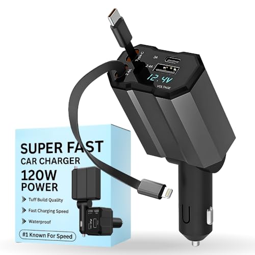 Image of Premium Car Charger Fast Charging 120W | 60W Type-C + Lightning | 4-Port