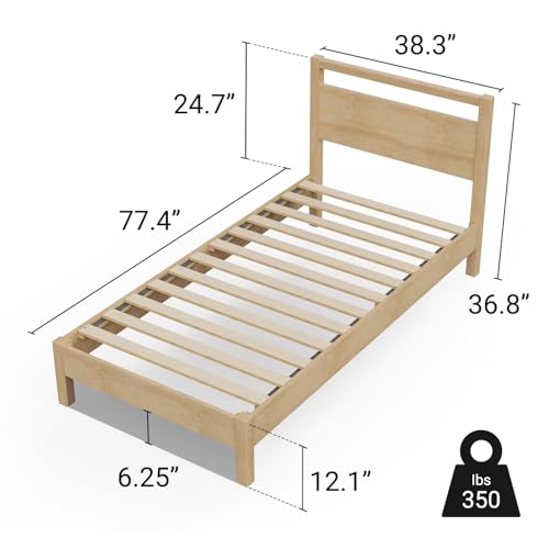 Image of LIFEMENT Signature Wood Platform Bed Frame with Headboard, Essential, Noise Free, Under Bed Storage, No Box Spring Needed, Easy Assembly (Natural, Twin)